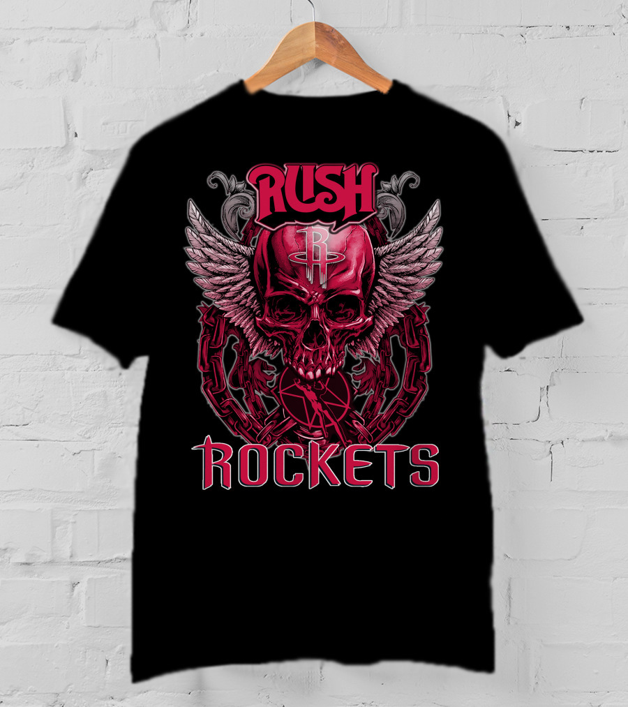 Rush Houston Rockets Skull With Wings And Chains T-Shirt