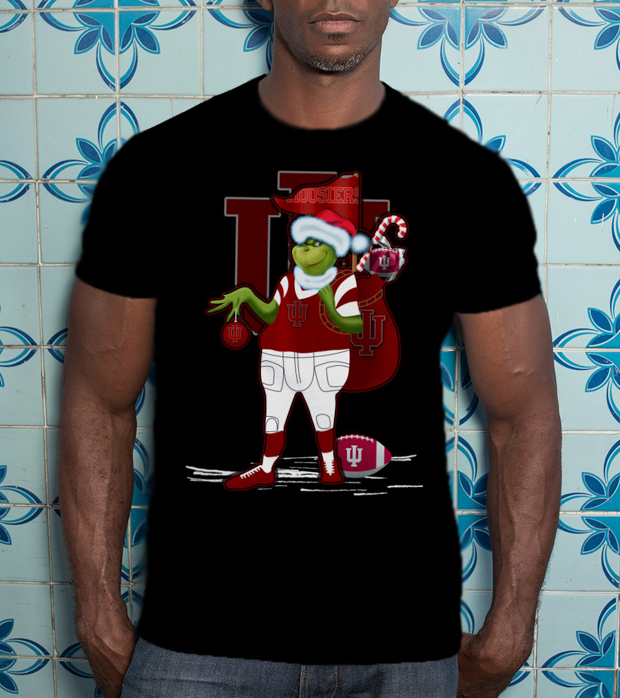 Grinchxmas Indiana Hoosiers Santa Sack Football T-Shirt