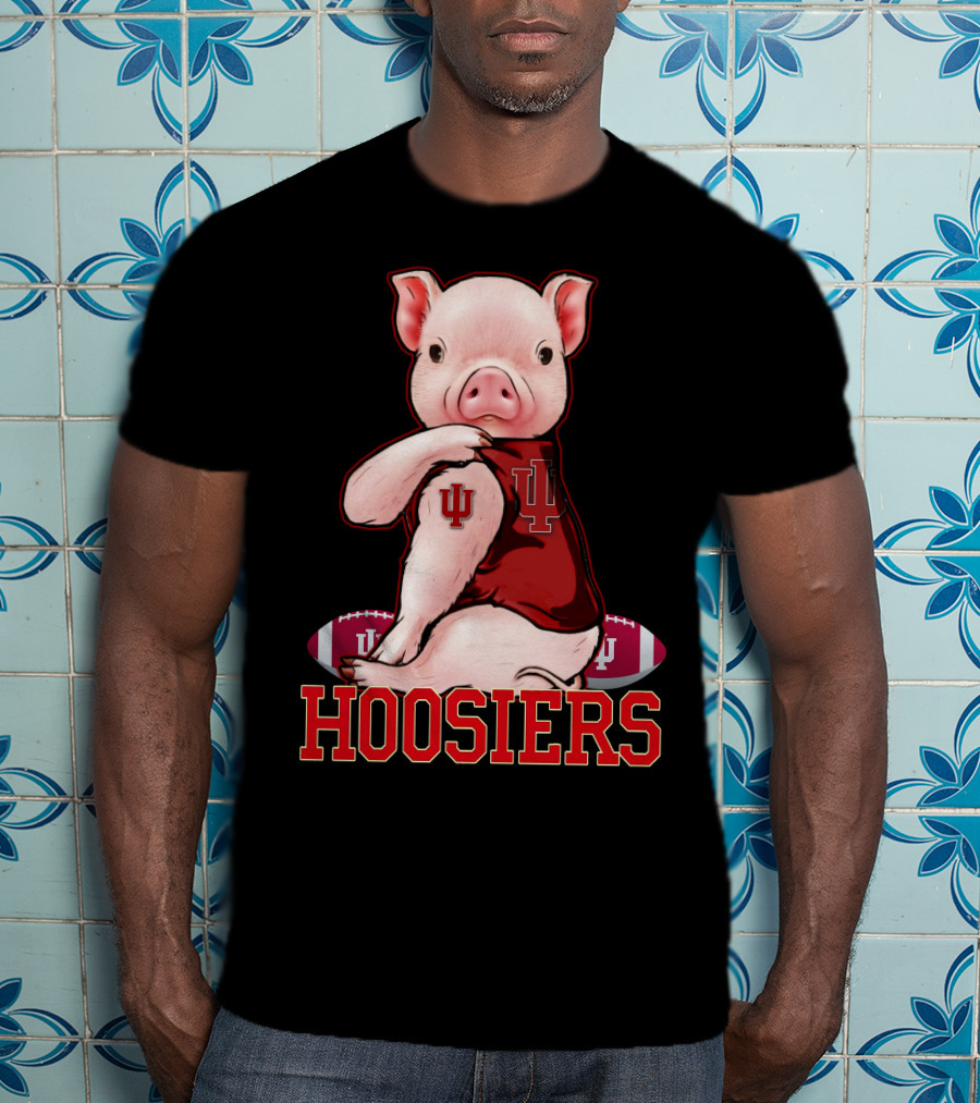 Hoosiers Pig With IU Jersey And Football T-Shirt