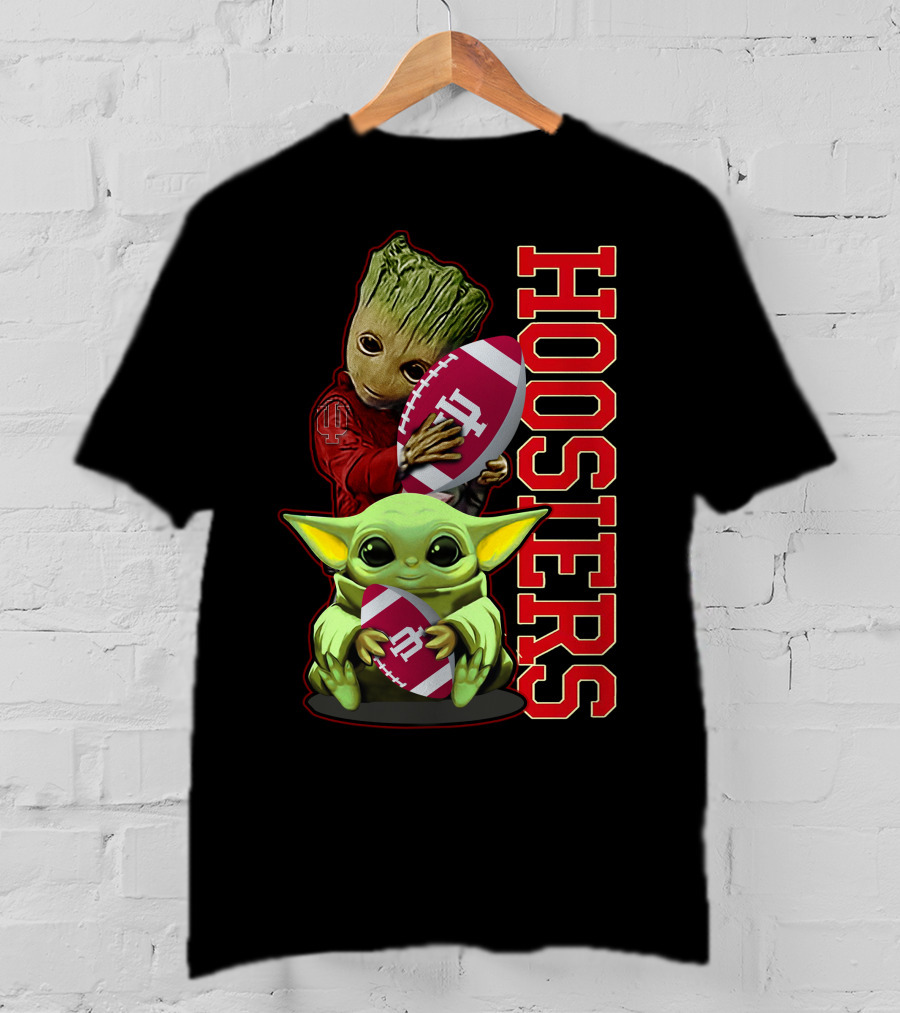 Grzd Indiana Hoosiers Baby Groot And Baby Yoda Football T-Shirt