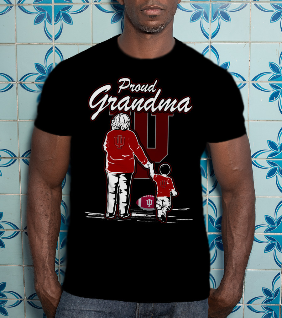 Proud Grandma Indiana Hoosiers IU Logo With Football T-Shirt
