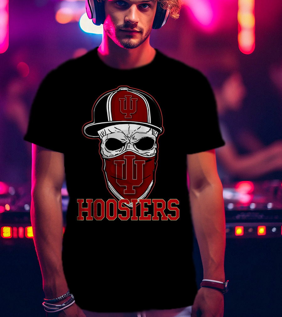 Indiana Hoosiers Skull With IU Cap And Bandana T-Shirt