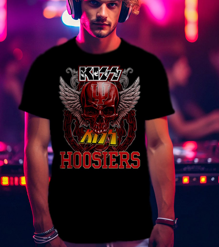 Kiss Indiana Hoosiers Skull Wings T-Shirt