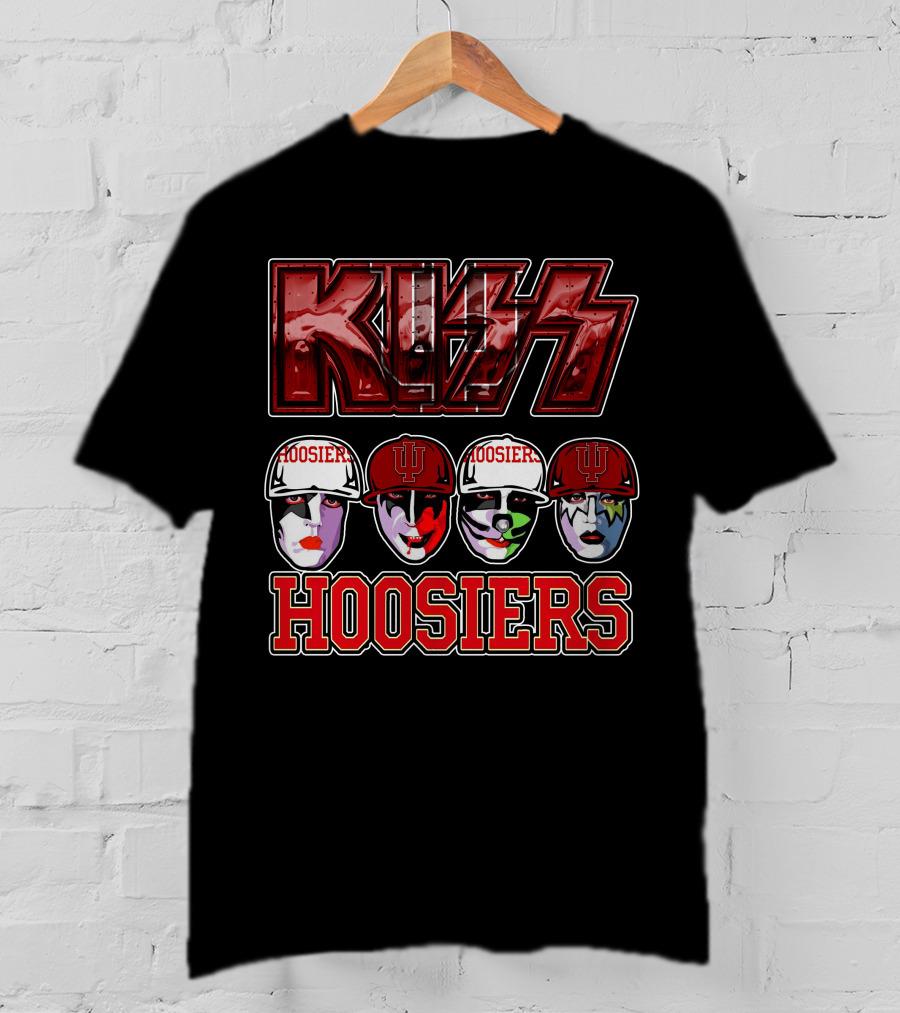 Kiss Indiana Hoosiers Face Paint Band Member Heads With IU Hats T-Shirt