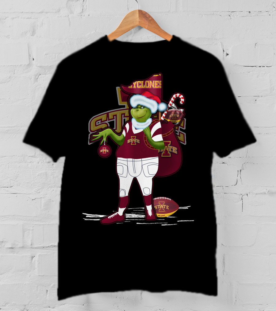 Grinchxmas Iowa State Cyclones Football Holiday Cyclone Santa Sack T-Shirt