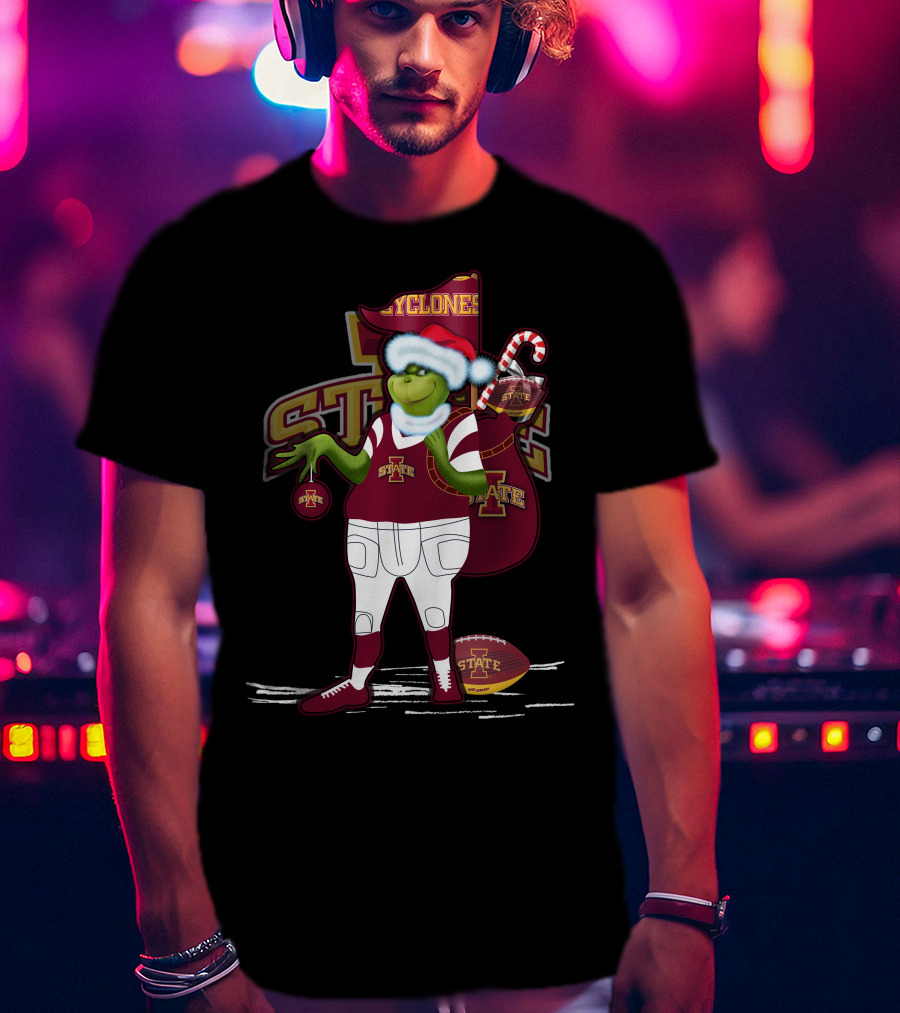Grinchxmas Iowa State Cyclones Football Holiday Cyclone Santa Sack T-Shirt