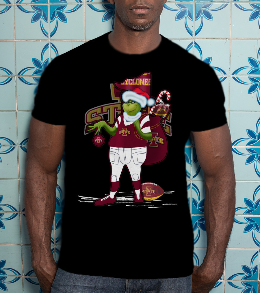 Grinchxmas Iowa State Cyclones Football Holiday Cyclone Santa Sack T-Shirt