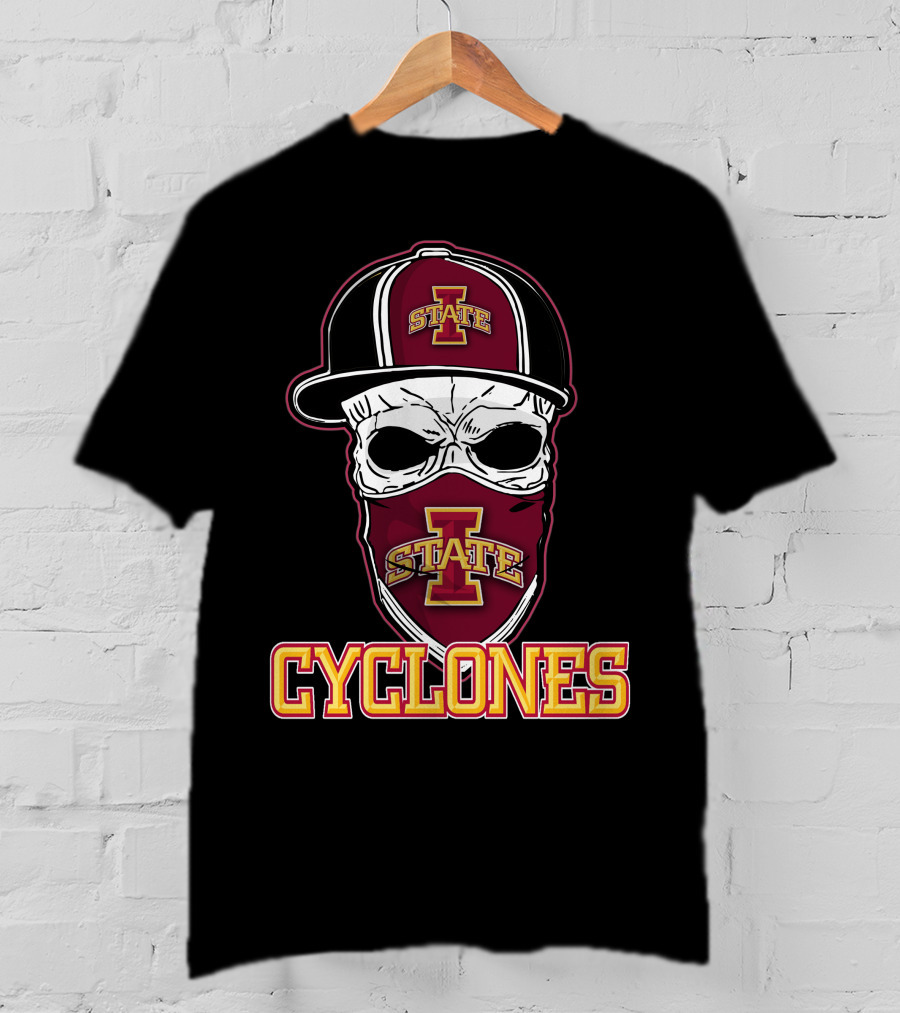 Skull Hat Iowa State Cyclones Logo Red And Yellow T-Shirt