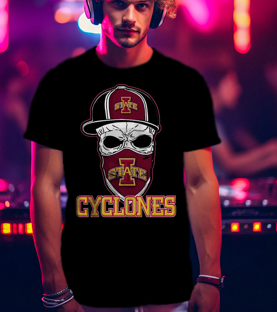 Skull Hat Iowa State Cyclones Logo Red And Yellow T-Shirt