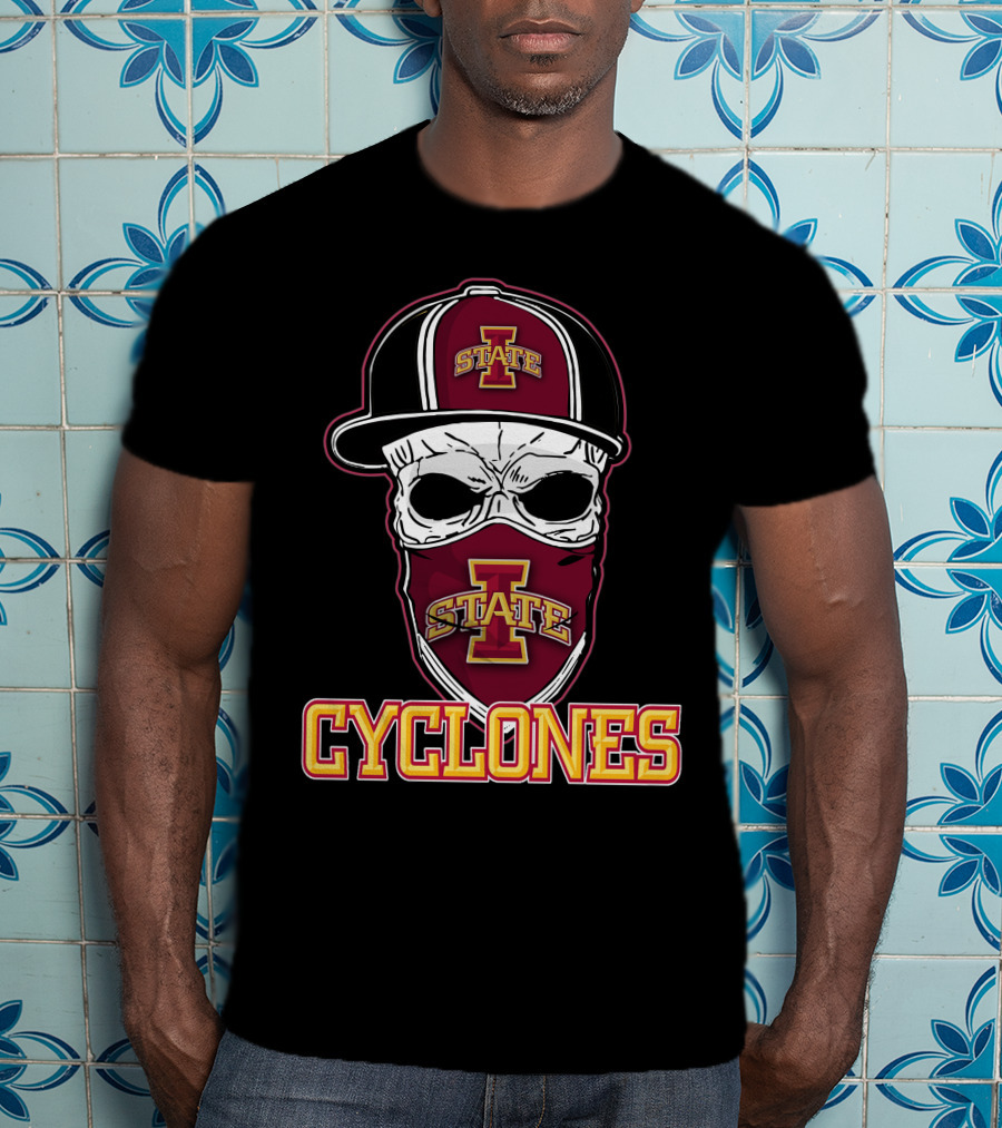 Skull Hat Iowa State Cyclones Logo Red And Yellow T-Shirt