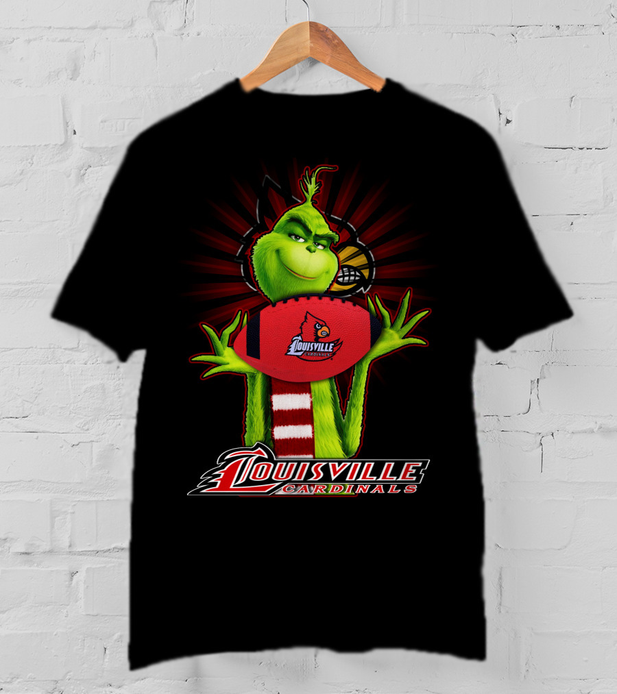 Grinch Holding Louisville Cardinals Football T-Shirt