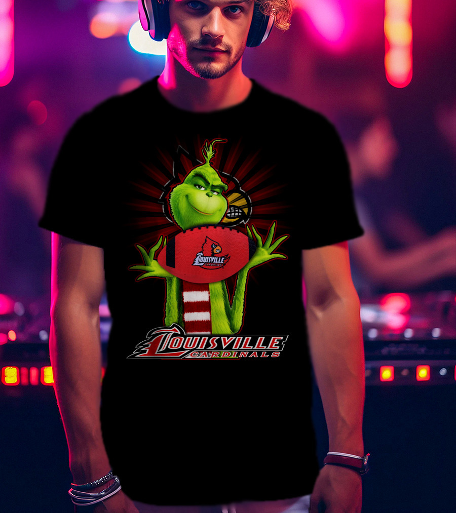 Grinch Holding Louisville Cardinals Football T-Shirt