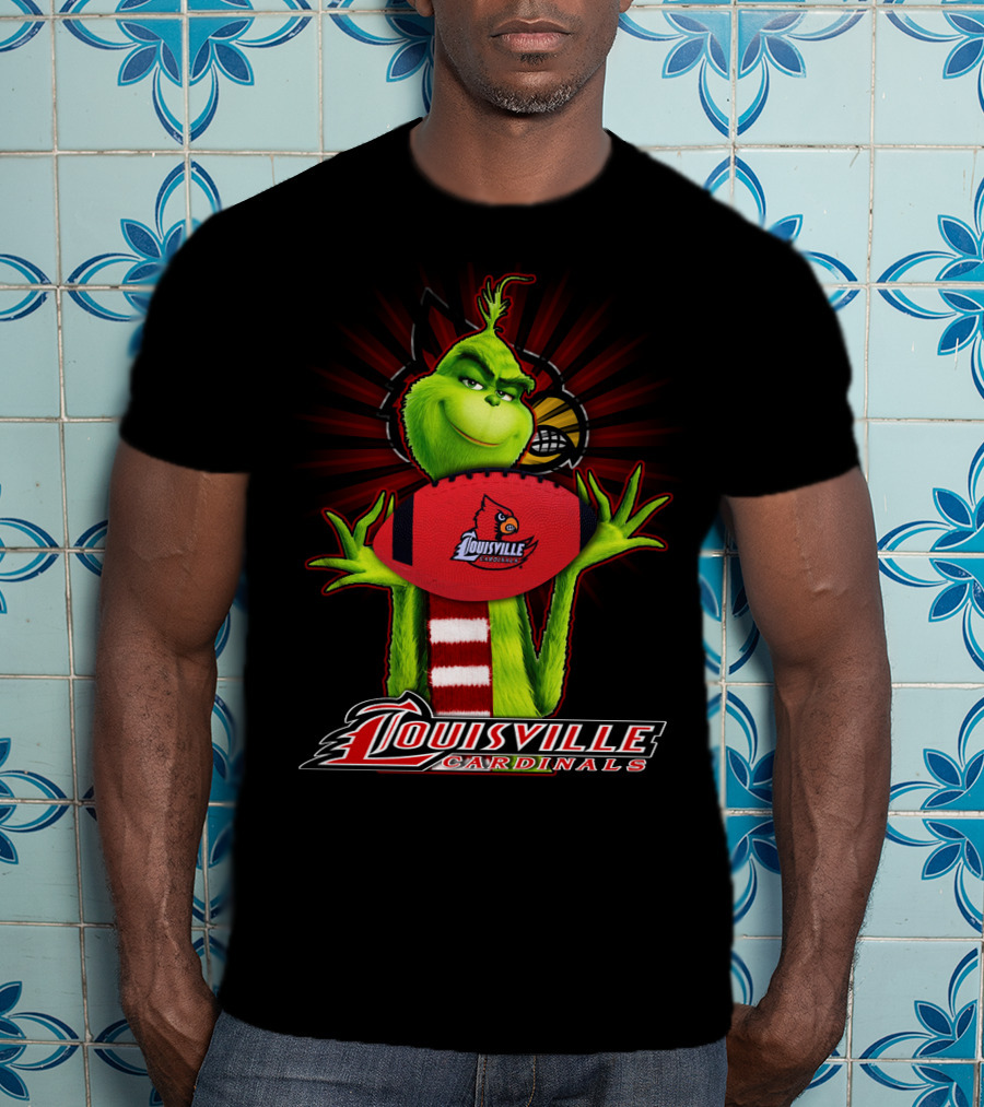 Grinch Holding Louisville Cardinals Football T-Shirt