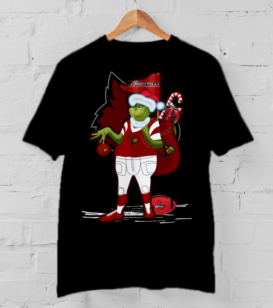Grinchxmas Louisville Cardinals Holiday Football Character T-Shirt