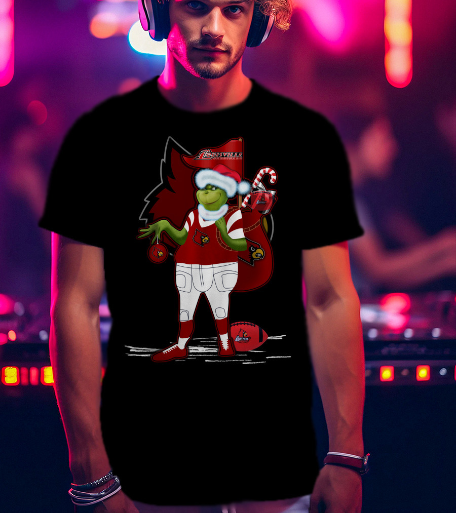 Grinchxmas Louisville Cardinals Holiday Football Character T-Shirt