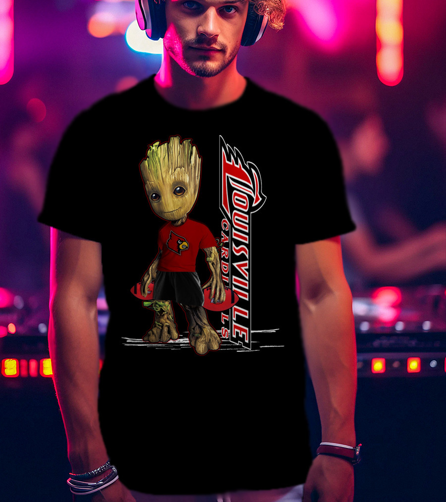 Groot Louisville Cardinals Fan Character With Team T-Shirt