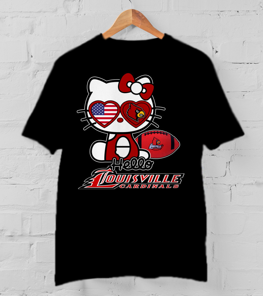 Hello Kitty American Flag Heart Eyes Louisville Cardinals Football T-Shirt