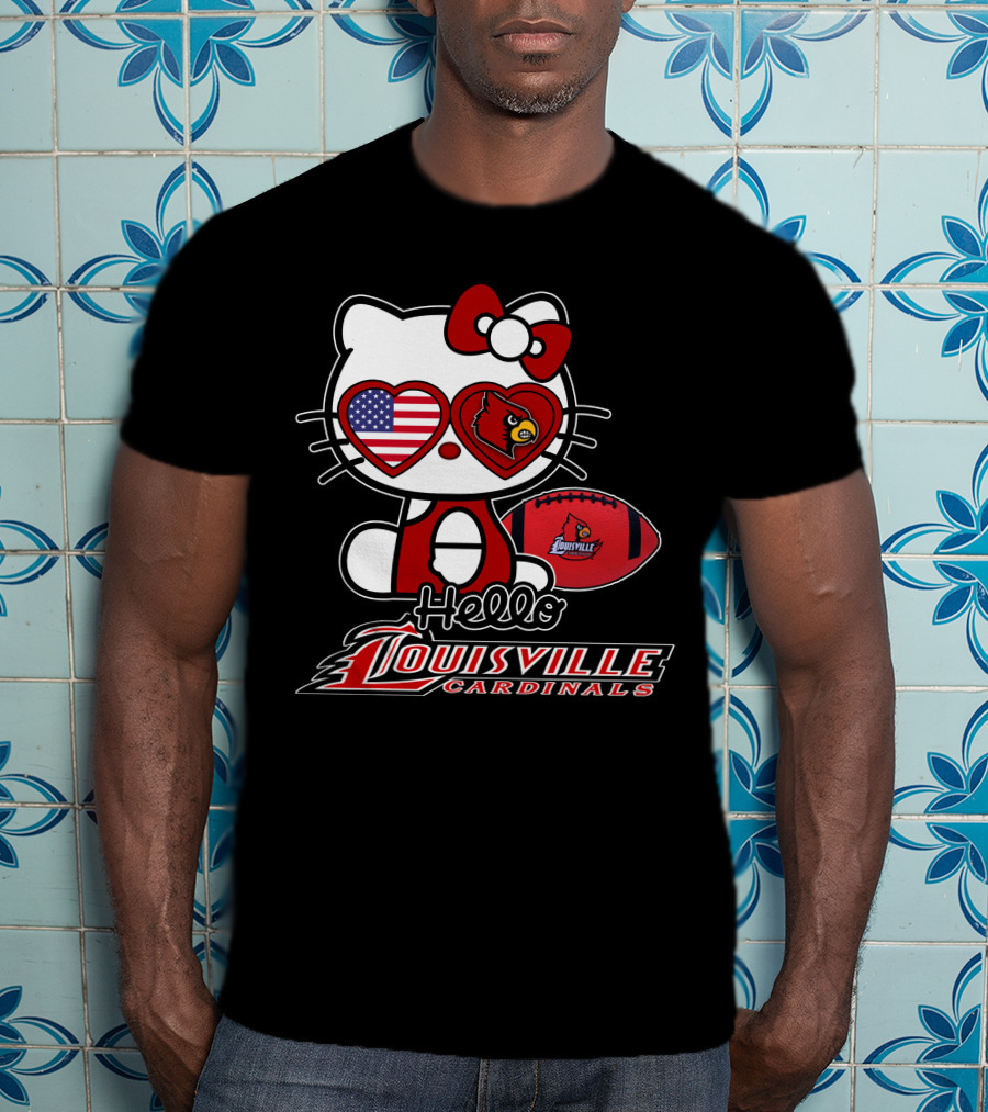 Hello Kitty American Flag Heart Eyes Louisville Cardinals Football T-Shirt