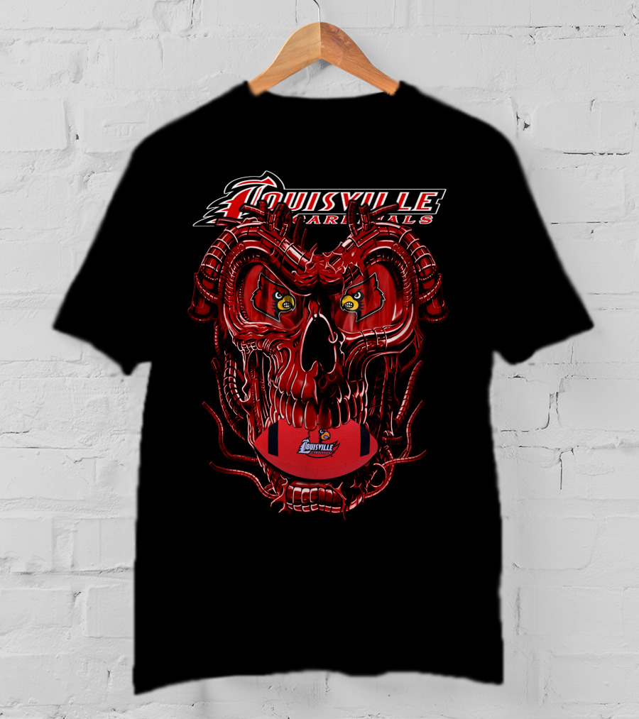Louisville Cardinals Dragonskull Football Skull T-Shirt