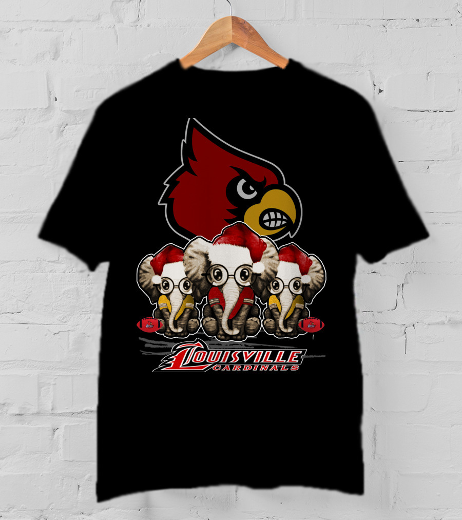 Santa Elephants Louisville Cardinals Christmas T-Shirt