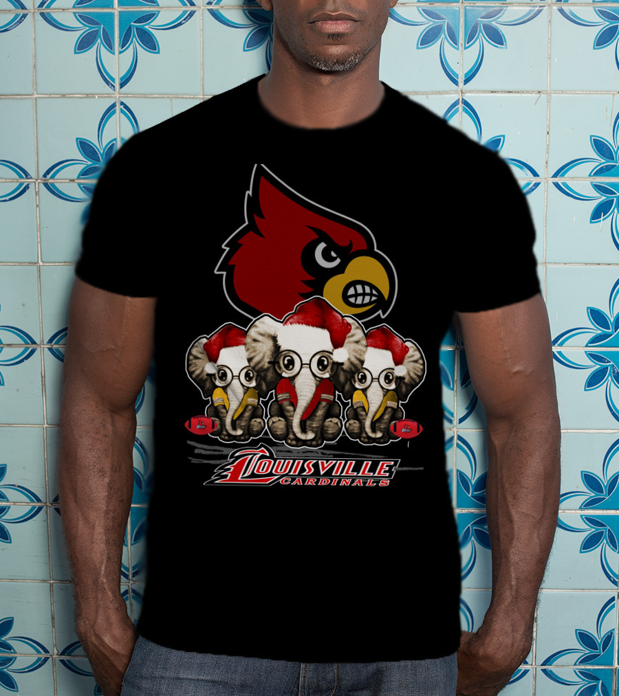Santa Elephants Louisville Cardinals Christmas T-Shirt