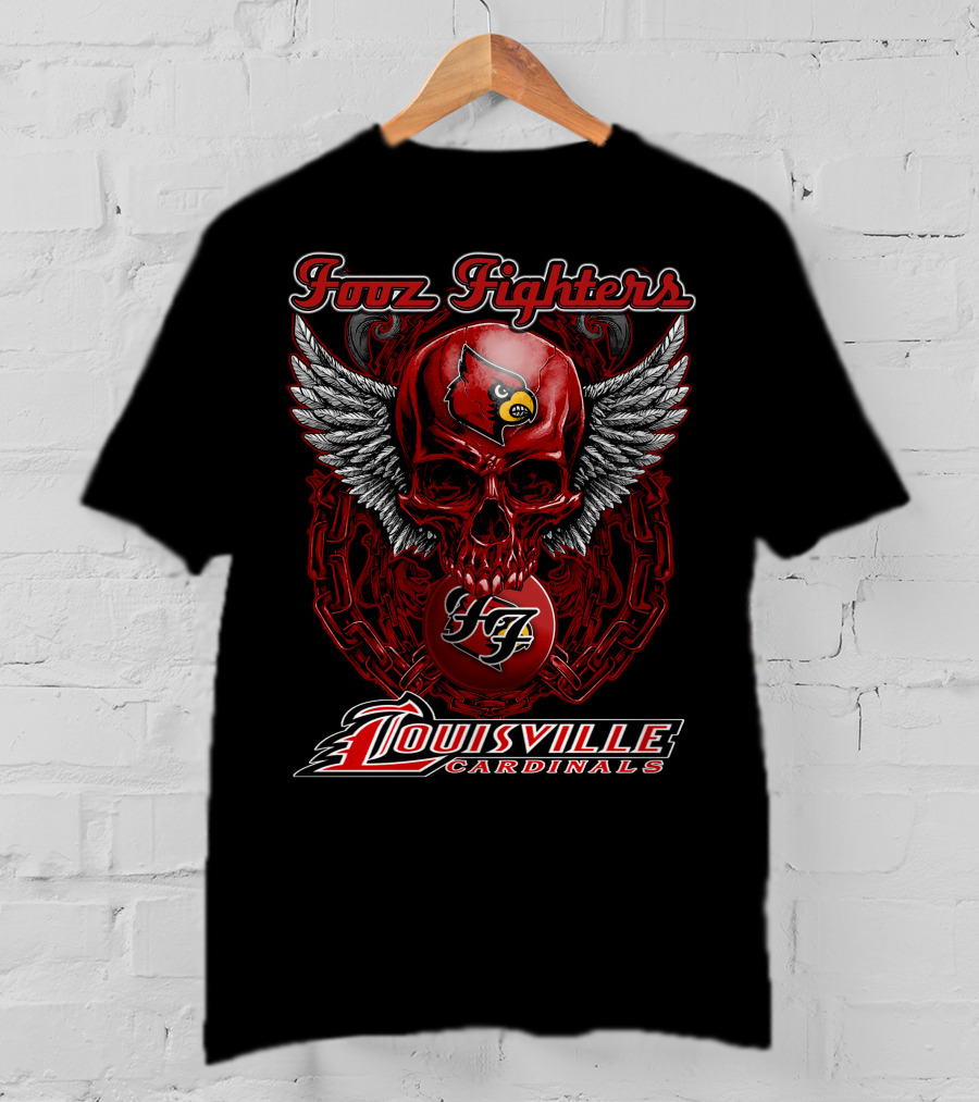 Foo Fighters Louisville Cardinals Wings Skull 47 T-Shirt