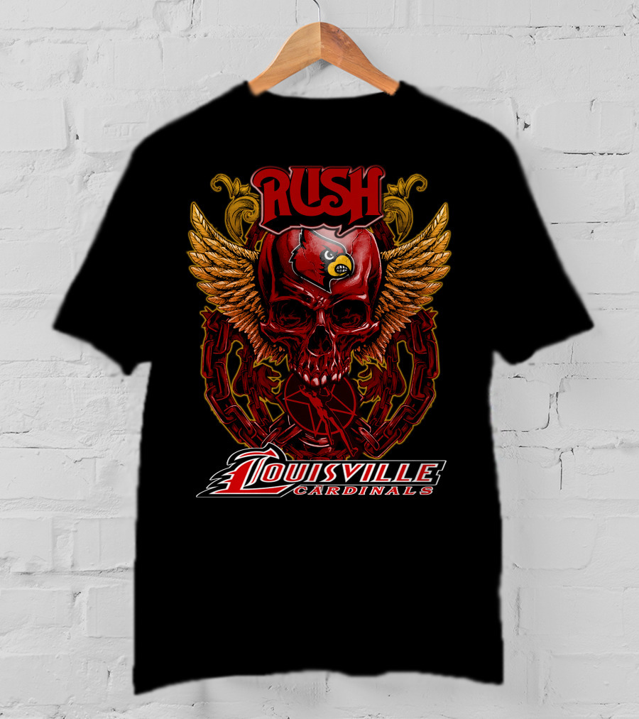 Rush Louisville Cardinals Skull With Wings And Chain T-Shirt