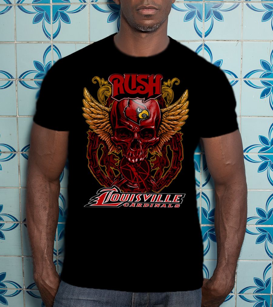 Rush Louisville Cardinals Skull With Wings And Chain T-Shirt