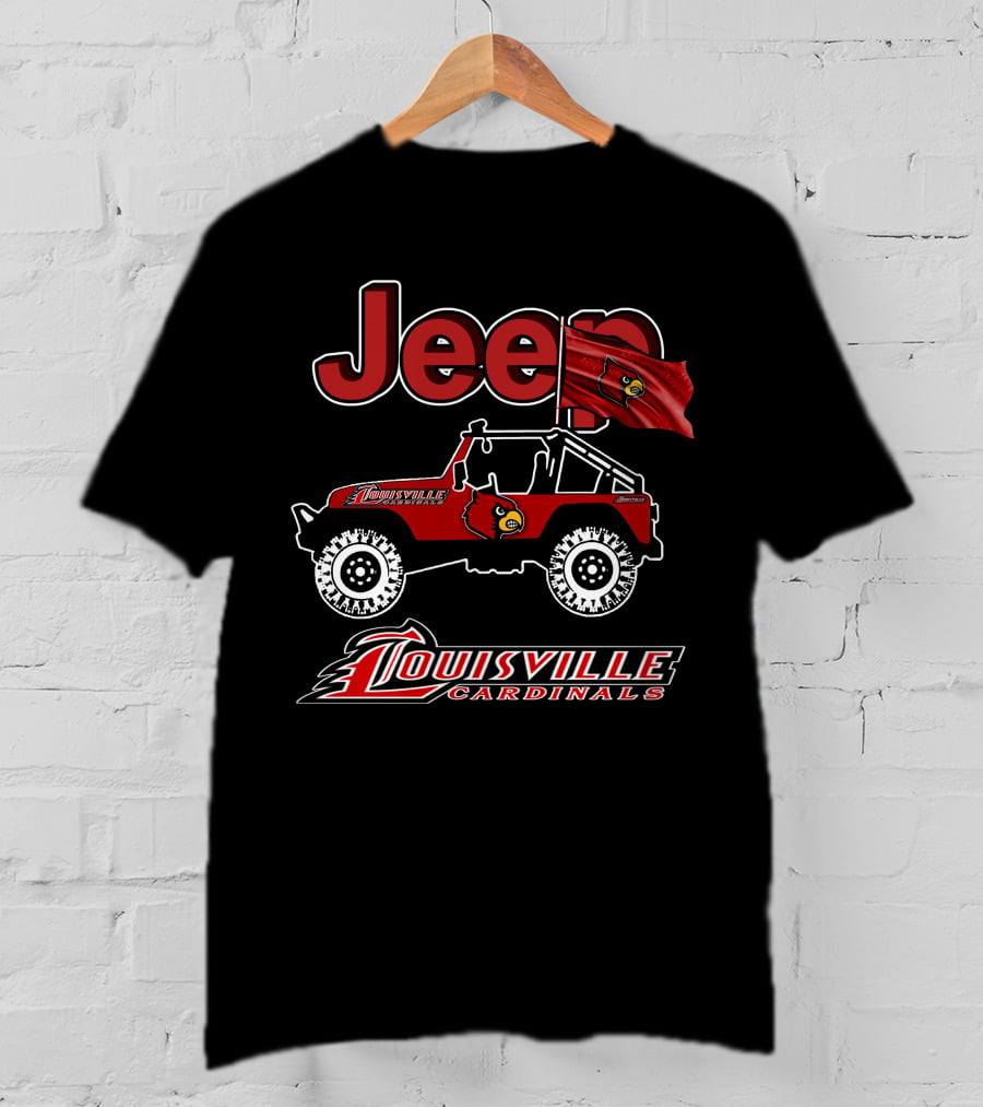Jeep Louisville Cardinals Red Off-Road Vehicle With Cardinal Flag T-Shirt