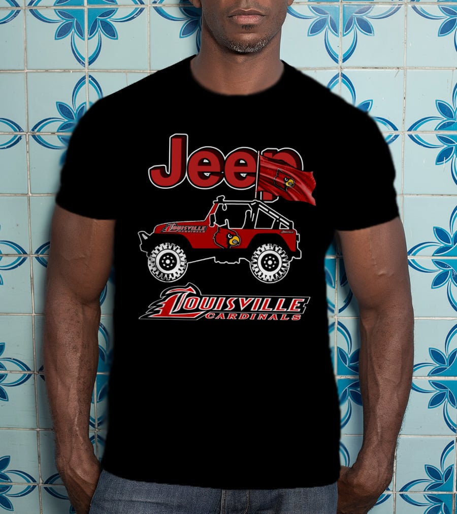 Jeep Louisville Cardinals Red Off-Road Vehicle With Cardinal Flag T-Shirt