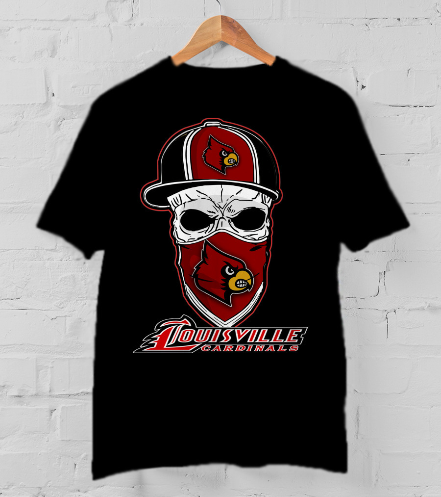 Louisville Cardinals Skull In Hat And Bandana T-Shirt