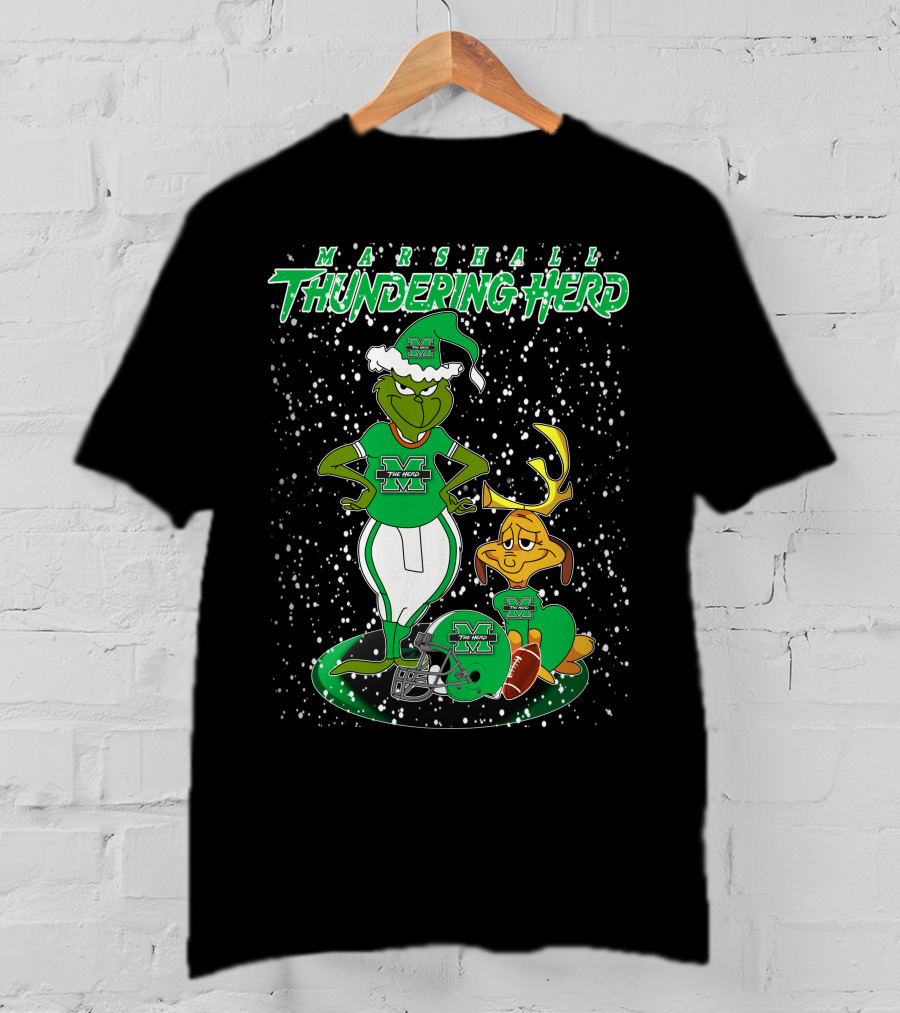 Grinchxmas Marshall Thundering Herd Football Holiday Max Antlers T-Shirt