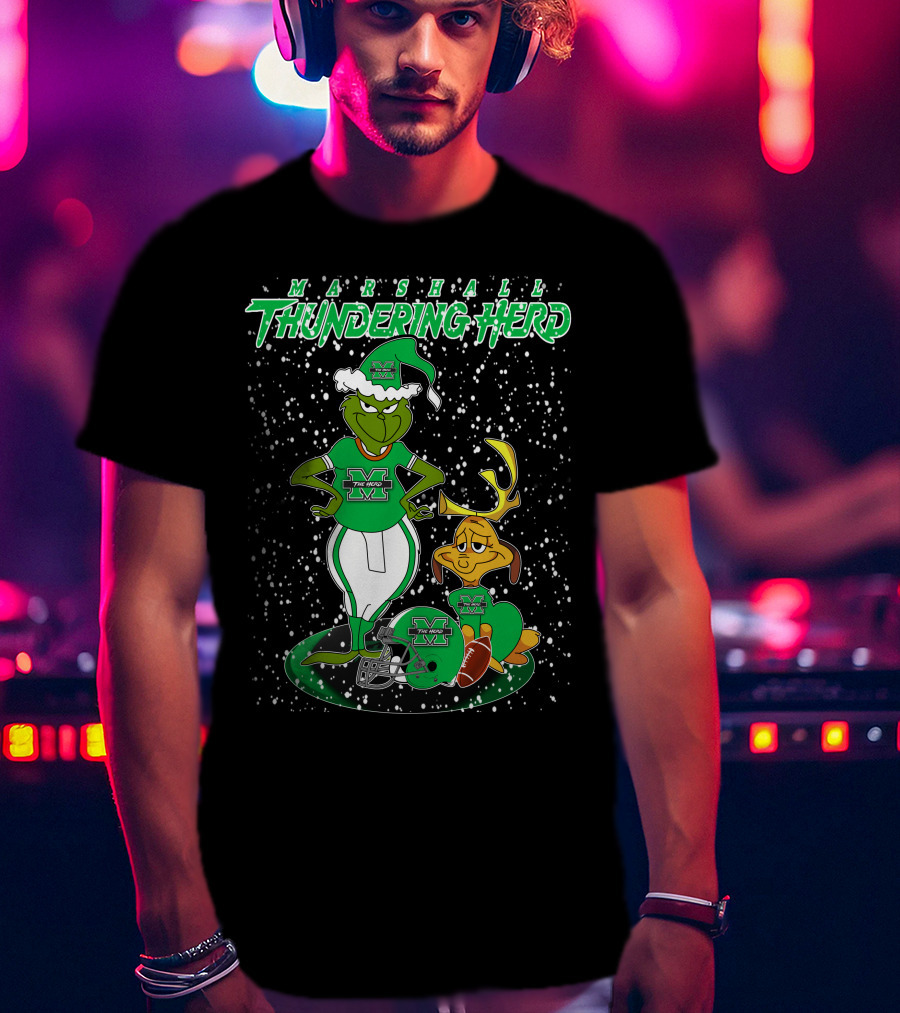 Grinchxmas Marshall Thundering Herd Football Holiday Max Antlers T-Shirt
