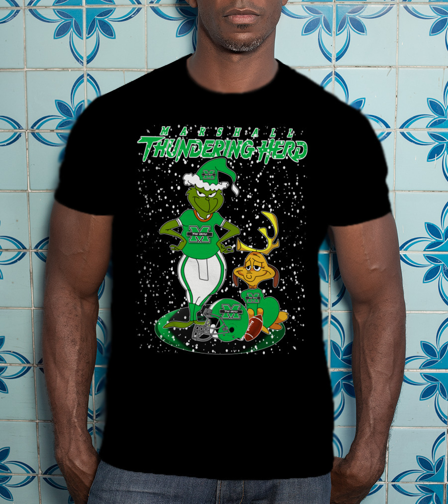 Grinchxmas Marshall Thundering Herd Football Holiday Max Antlers T-Shirt