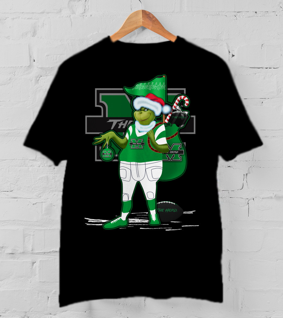 Grinchxmas Marshall Thundering Herd Holiday Football Spirit T-Shirt