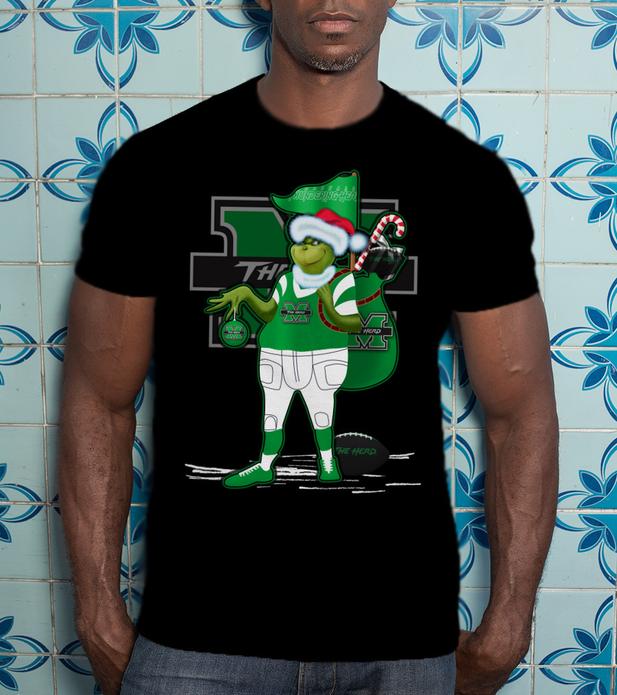 Grinchxmas Marshall Thundering Herd Holiday Football Spirit T-Shirt