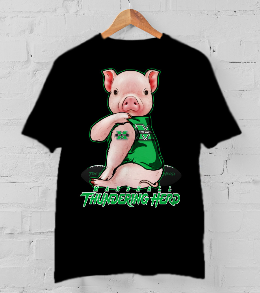 Marshall Thundering Herd Pig In Green Sports Jersey T-Shirt
