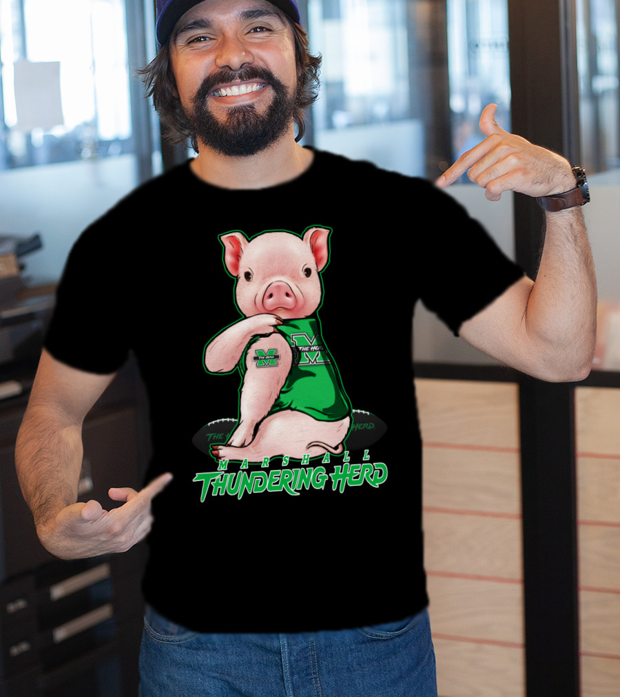 Marshall Thundering Herd Pig In Green Sports Jersey T-Shirt