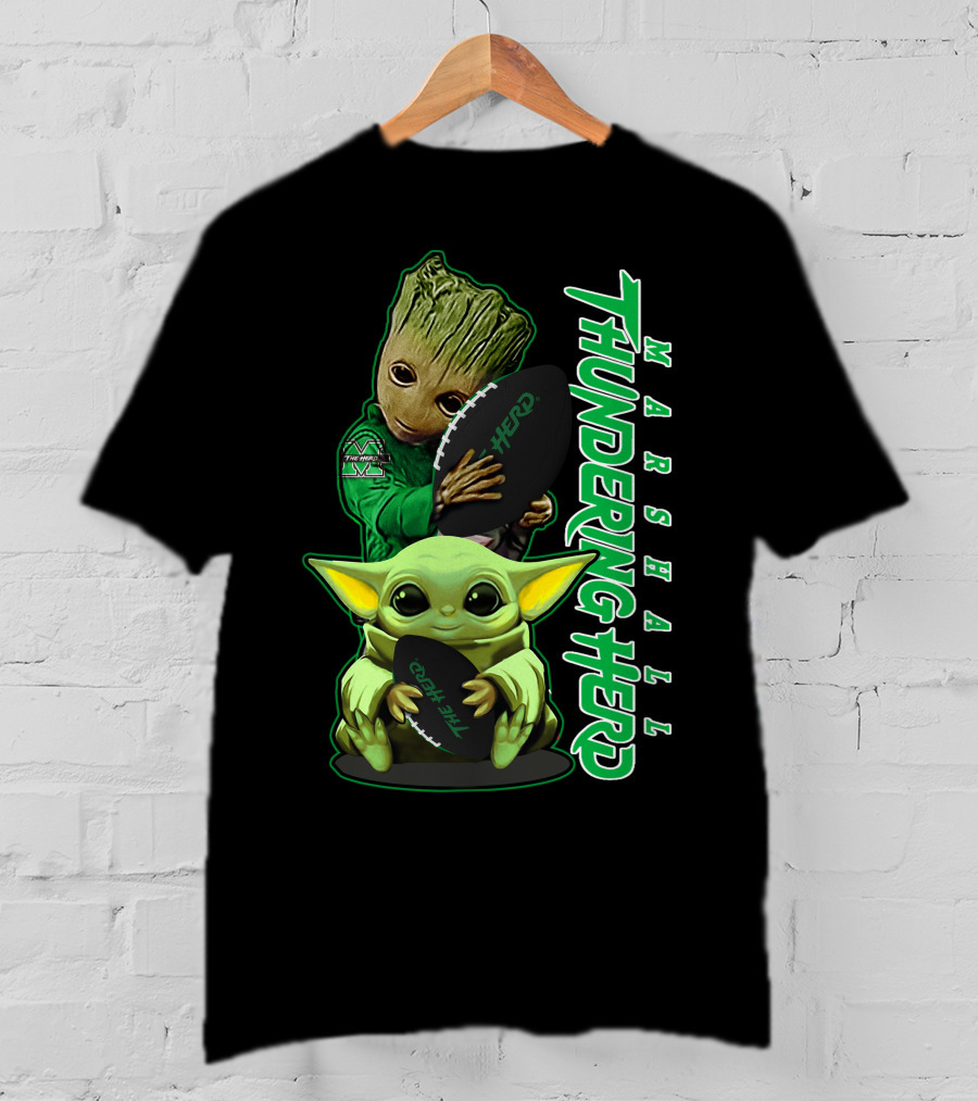 Marshall Thundering Herd Groot Baby Yoda Football T-Shirt