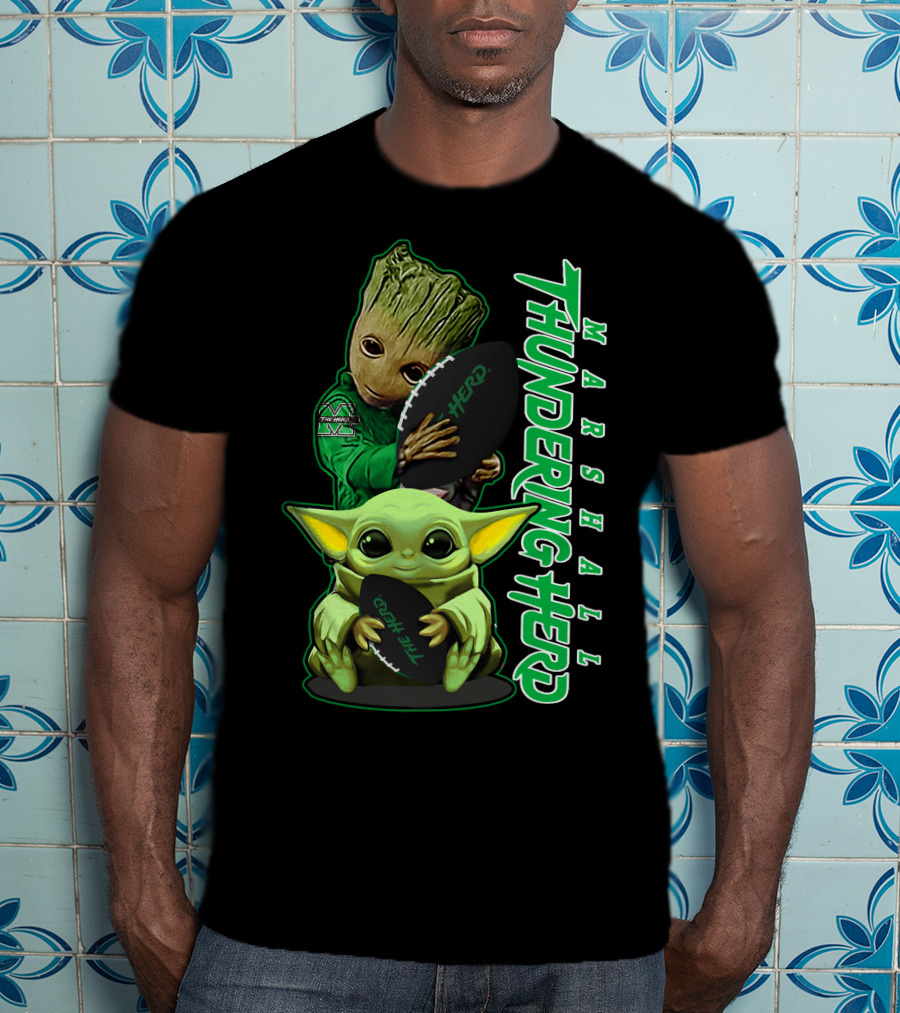 Marshall Thundering Herd Groot Baby Yoda Football T-Shirt