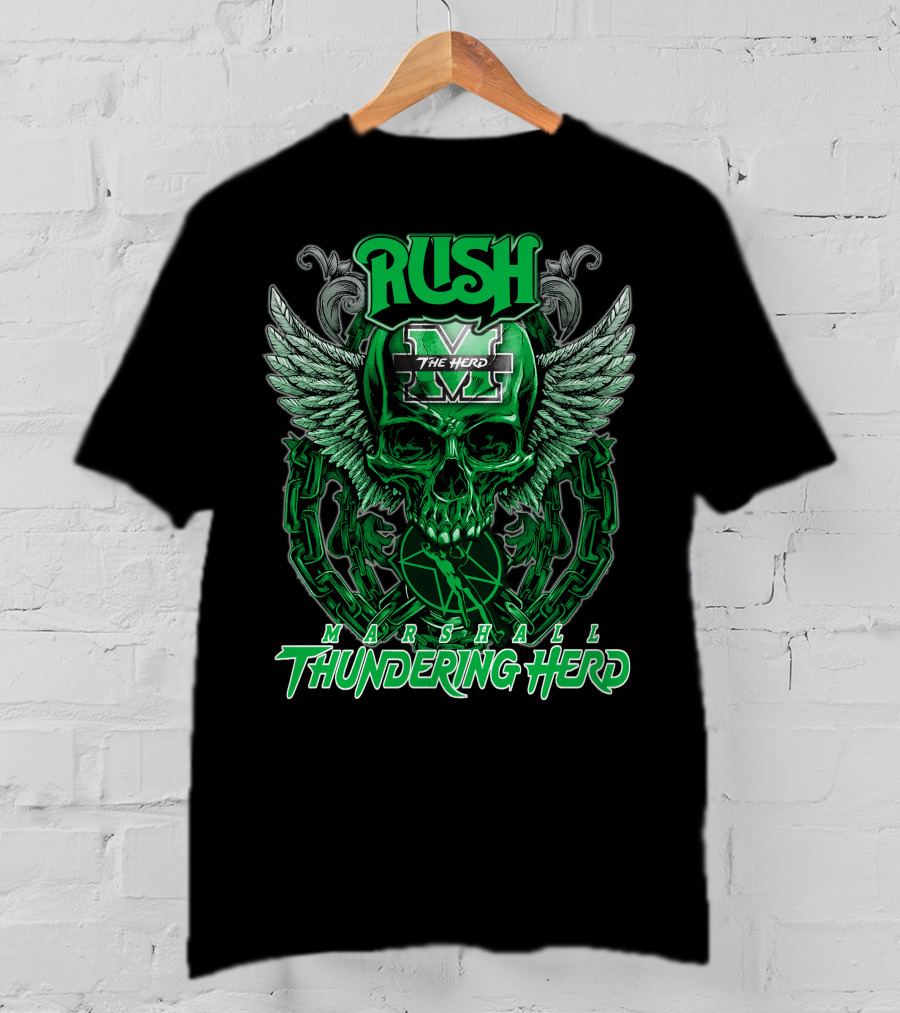 RUSH Marshall Thundering Herd The Herd Skull Winged T-Shirt