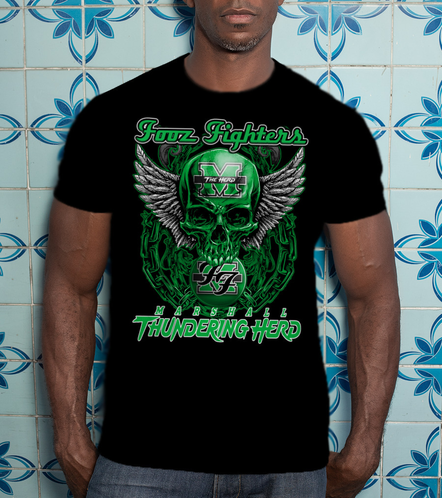 Fooz Fighters Marshall Thundering Herd The Herd Skull Wings Chain 92 T-Shirt