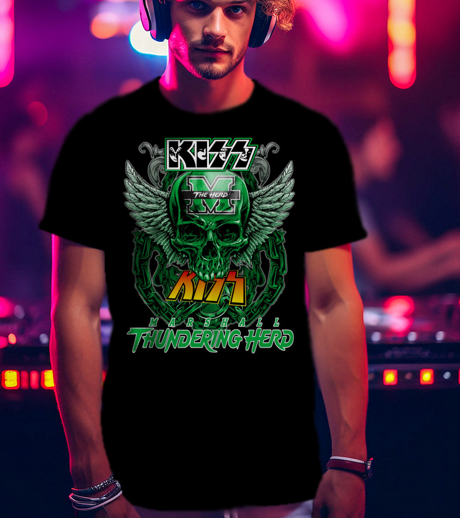 Kiss Marshall Thundering Herd M The Herd Skull Wings Chains T-Shirt