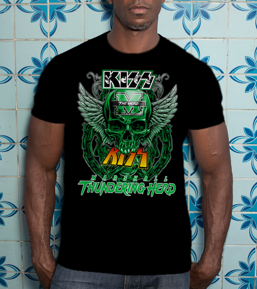 Kiss Marshall Thundering Herd M The Herd Skull Wings Chains T-Shirt