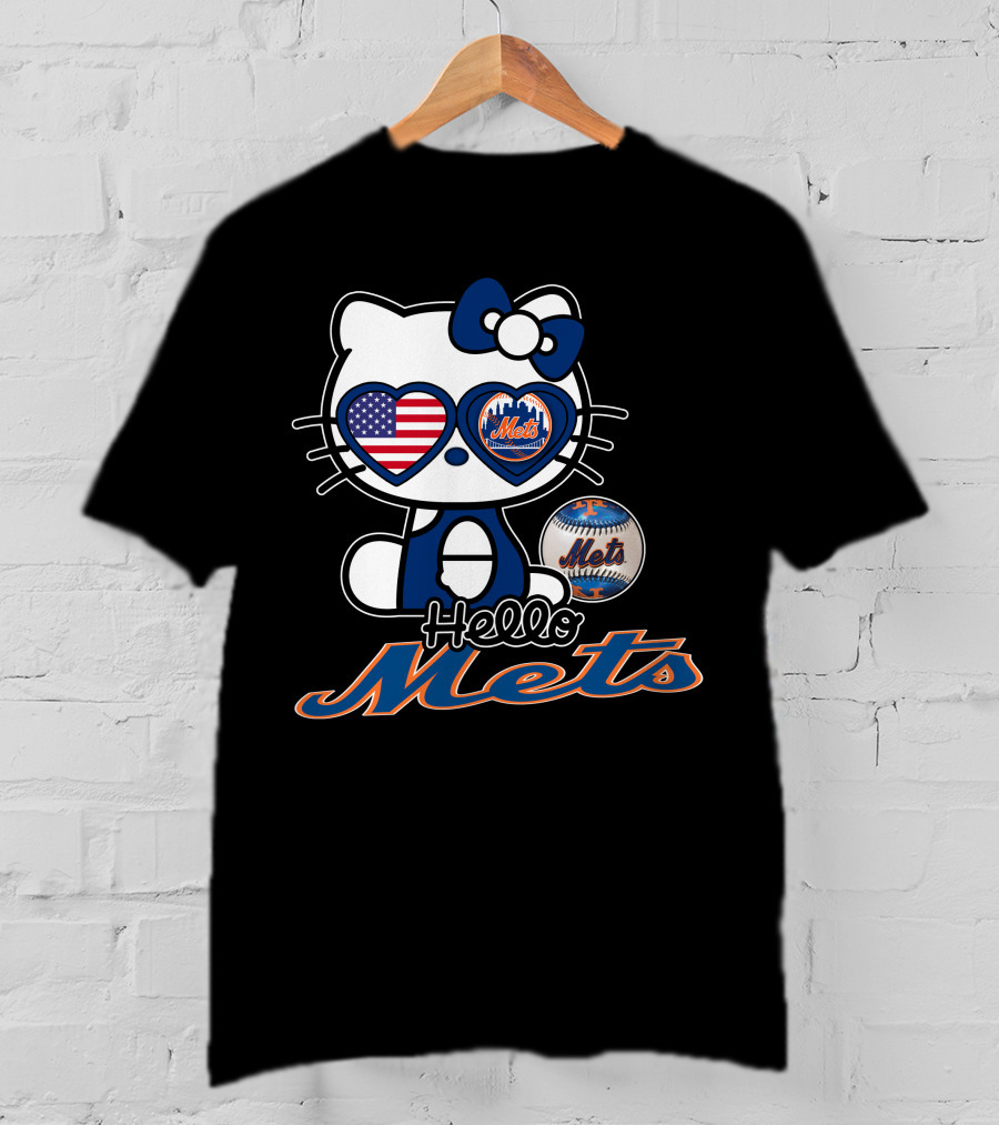 Hello Kitty Mets American Flag Baseball Collaboration T-Shirt