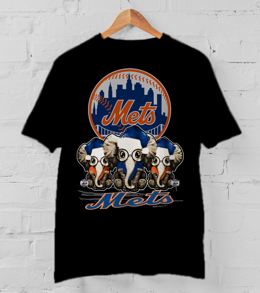 Mets Christmas Elephants New York Skyline T-Shirt