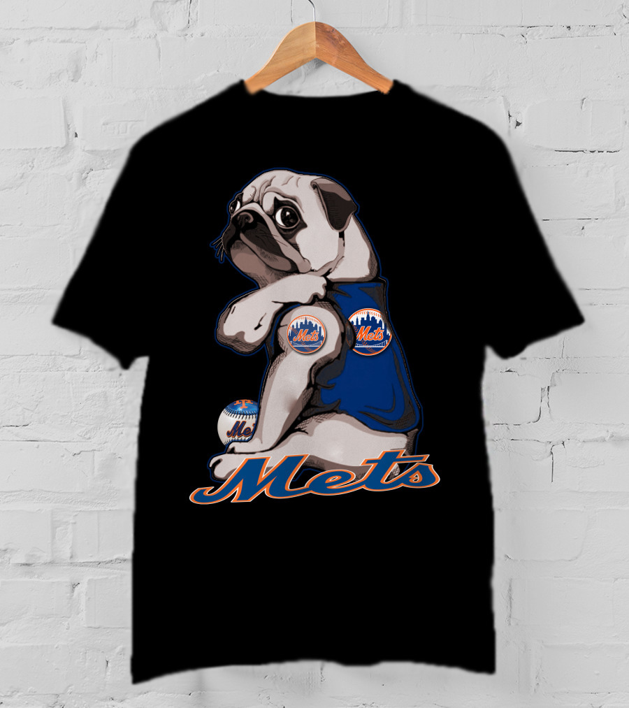 Pug Mets Baseball Team Mascot T-Shirt