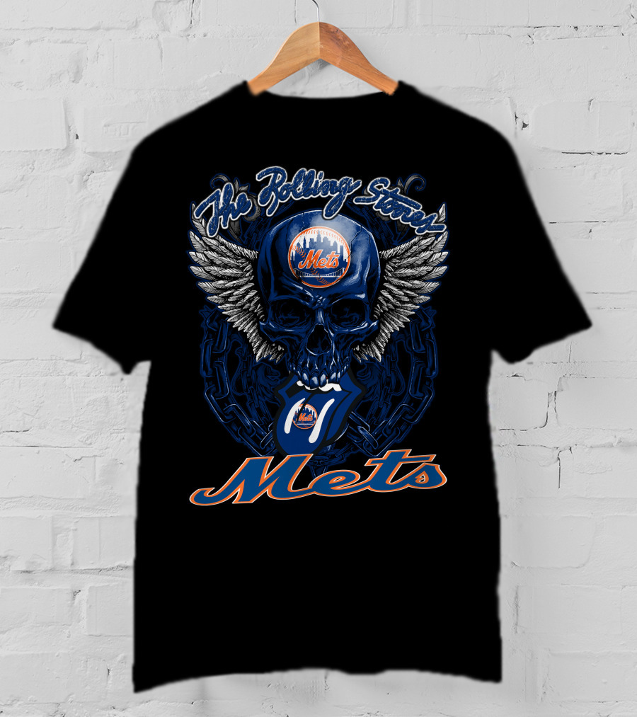 The Rolling Stones Mets Skull And Tongue Logo With Wings T-Shirt