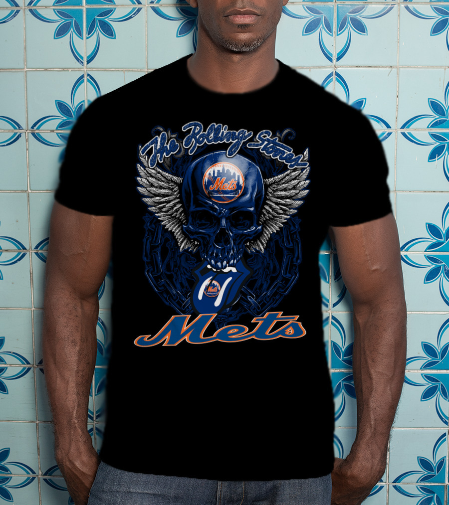 The Rolling Stones Mets Skull And Tongue Logo With Wings T-Shirt