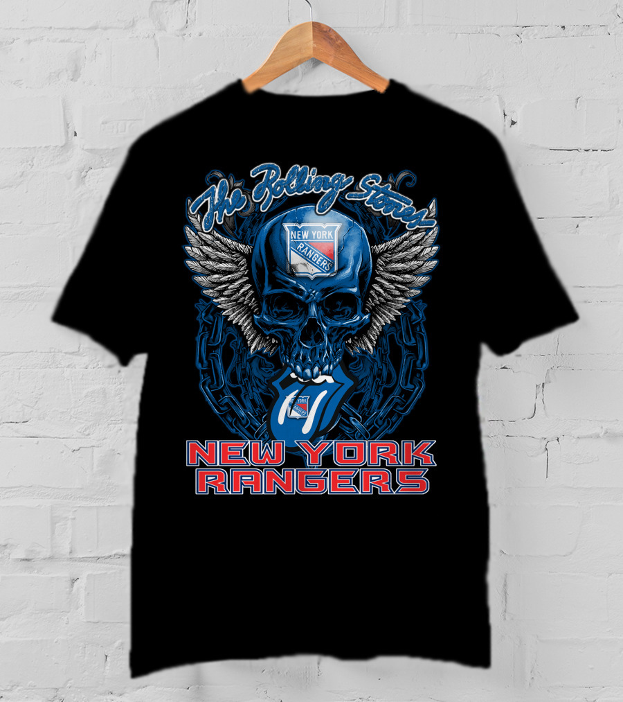 The Rolling Stones Skull With Wings And Tongue Featuring New York Rangers T-Shirt